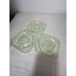 3 Jeannette Green Uranium Glow Glass Saucers Adam St Patrick’s day